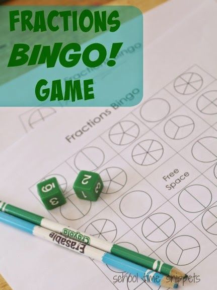 Fractions Bingo! Game. Print the gamboards and grab some dice! Fun way to reinforce fractions.