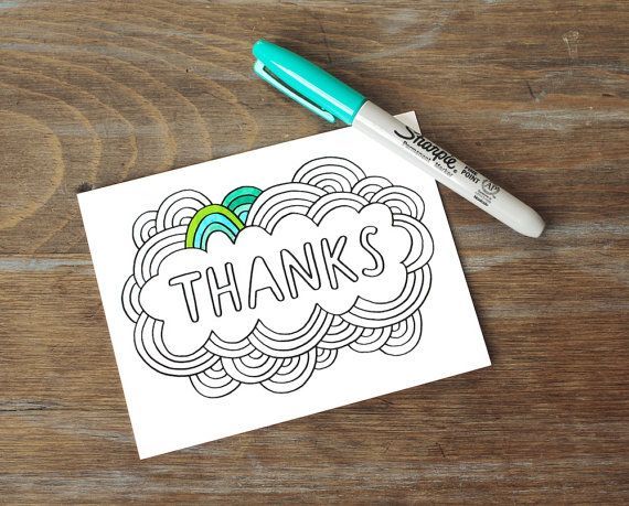 Greeting Card // Thanks, Color Your Own, DIY Thank You Card, Hand Lettered Design