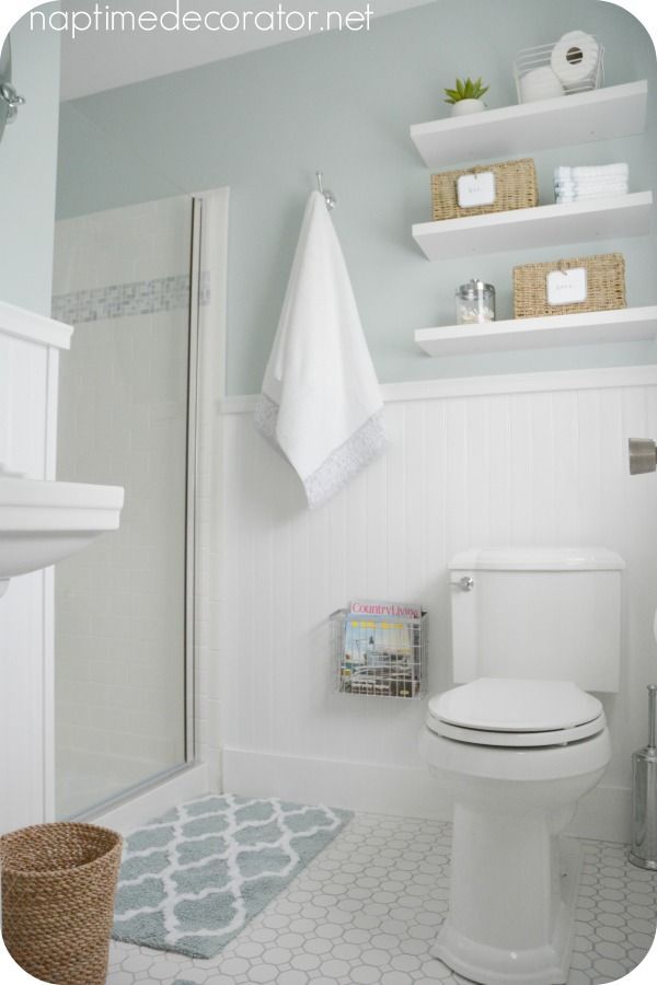 I keep seeing this color and I love it. Sherwin Williams Rainwashed Bathroom Paint Color