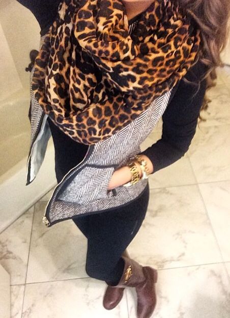 I’m in love with my leopard print circle scarf from Michael Kors. Love how she paired a similar scarf with this vest.