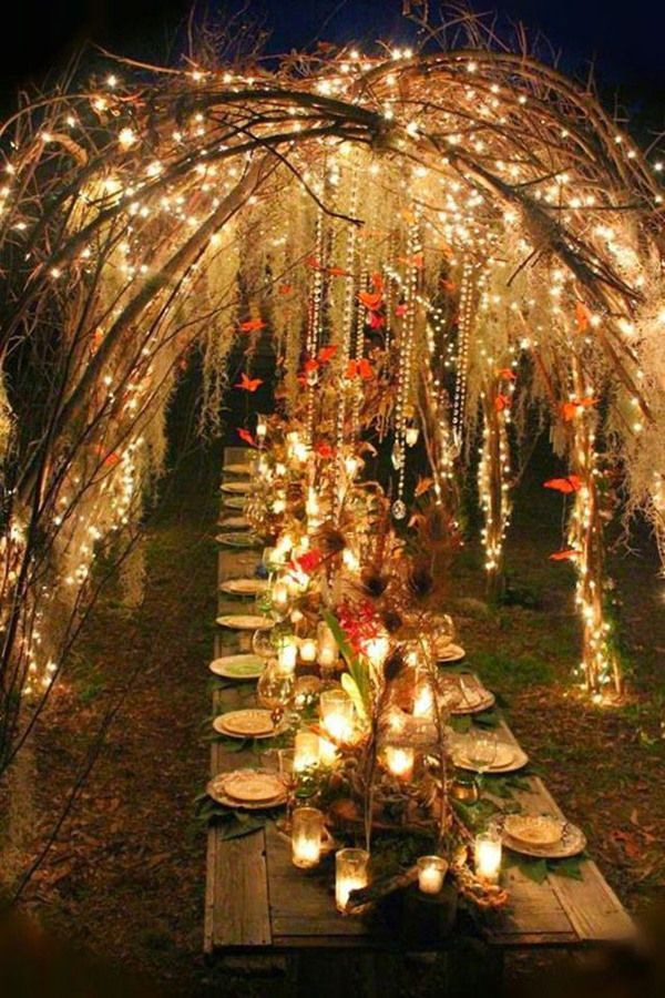 Magic Boho wedding reception with Twinkle Lights