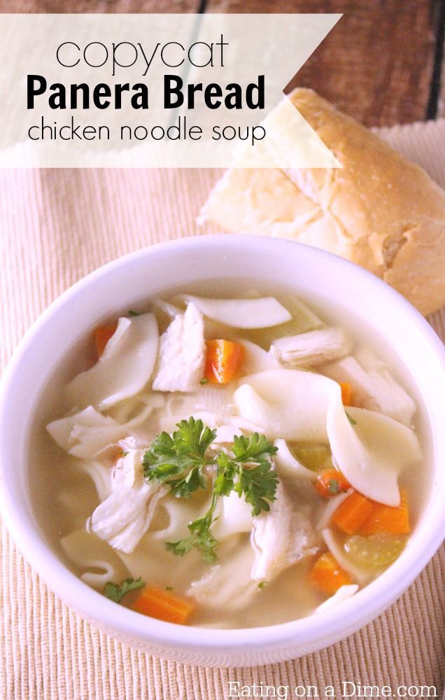 Make this copycat Panera Bread Chicken Noodle Soup Recipe. It is very frugal to make and taste just like the restaurant. We made a