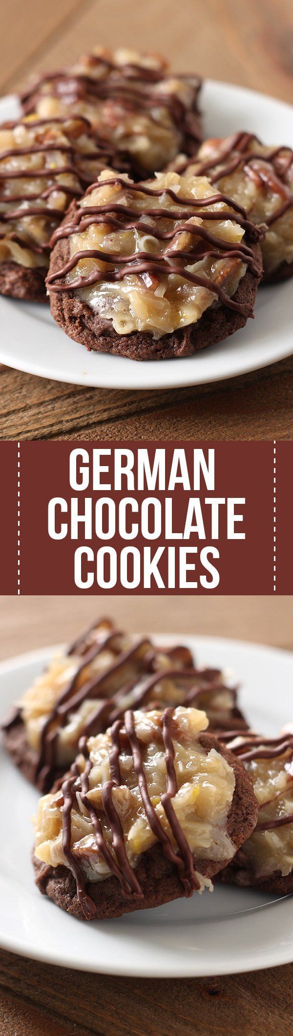 Oh my YUM!! German Chocolate Cookies feature a homemade ultra soft, chewy, gooey double chocolate cookie loaded with a flavorful