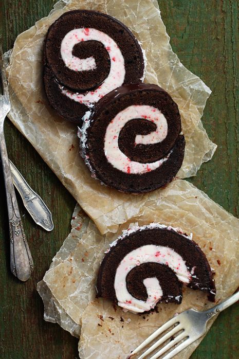 Peppermint Chocolate Roll. think I may try this. One thing I find very interesting is the use of brown paper under waxed paper as