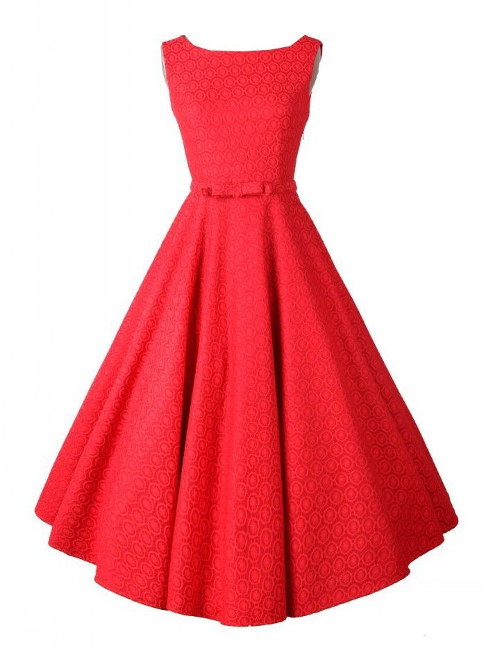 Red, Vintage, Sleeveless, Midi Dress, Party Dress