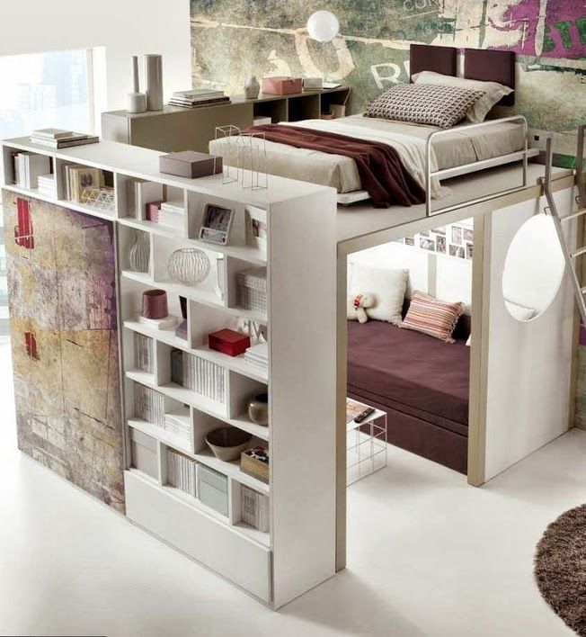 Small space loft bedroom. Smartly arranged. (I thought this was a doll house or something at first)
