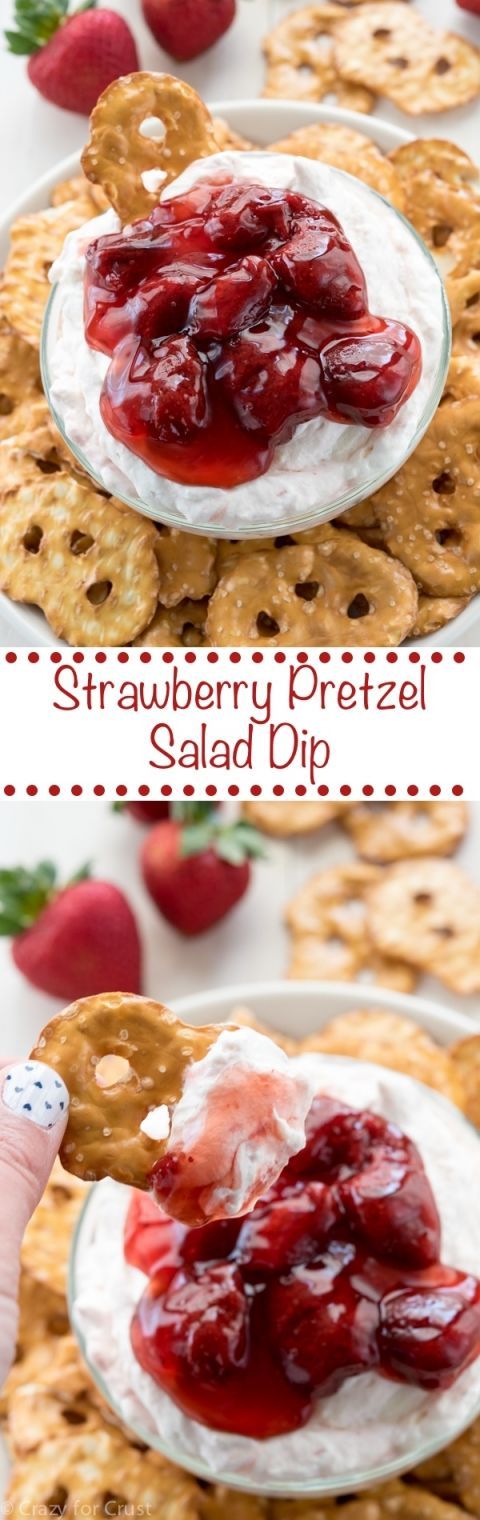 Strawberry Pretzel Salad Dip – turn a no-bake summer dessert recipe into an easy appetizer dip!