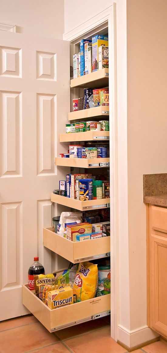 Take out shelving and install slide out drawers (in kitchen and hallway closets)