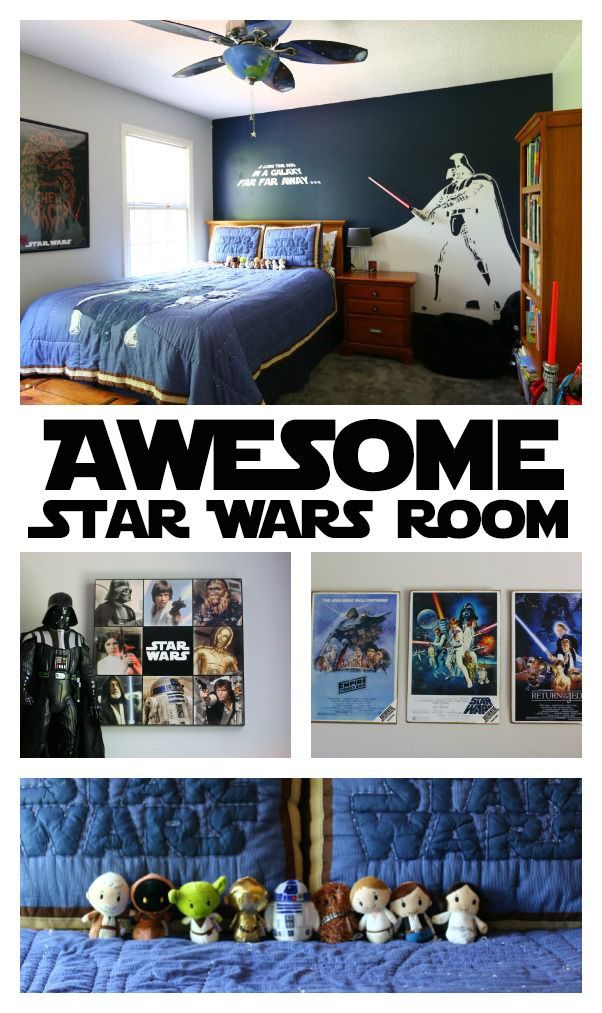 This Star Wars room is every boy’s dream – complete with lightsabers, big graphics and cozy bedding.