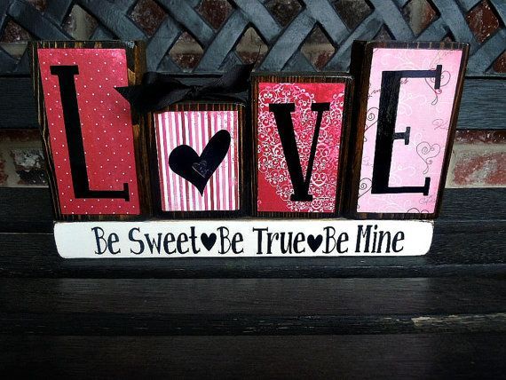 Valentine’s wood blocks Lovebe sweetbe true by jjnewton on Etsy, $15.00