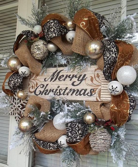 WOODLAND CHRISTMAS – Rustic & Metallic Holiday Christmas Wreath Decoration by DecorClassicFlorals, $159.95