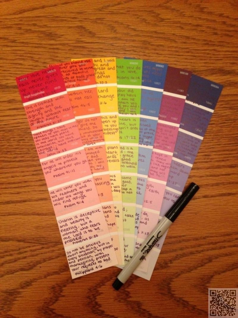Write favorite quotes on paint swatches. Cut apart and add to photo albums or scrapbooks