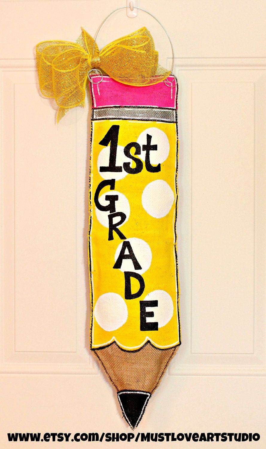 Teacher Appreciation Pencil Burlap Door Hanger Decoration HUGE – Polka Dots Back