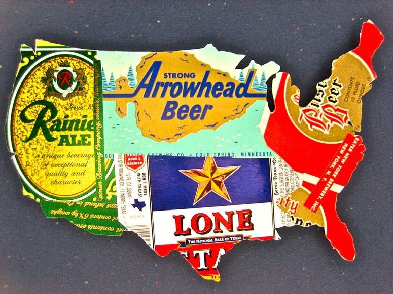 Beer Can Darl, vintage beer can map of the U.S. for the apartment #yesplease