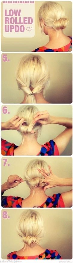 Low Rolled Up Do! Here is a quick way to throw your hair up in a rush. OMG, I th