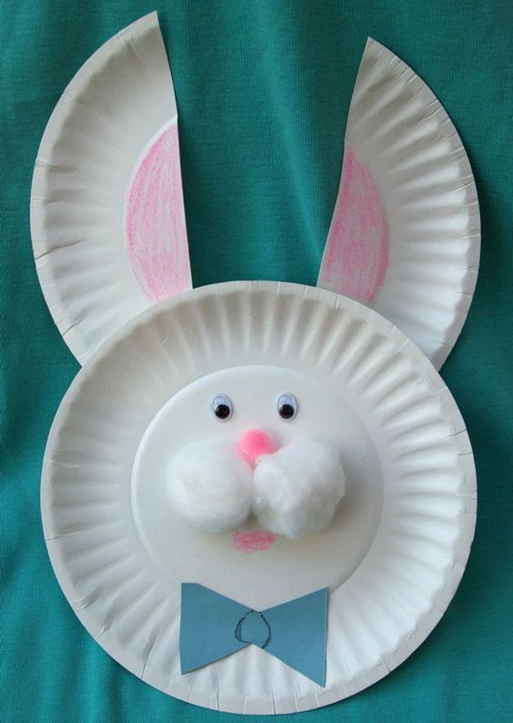 Easter Bunny from Small Paper Plates at Free Preschool Crafts -   Simple kids easter craft Ideas