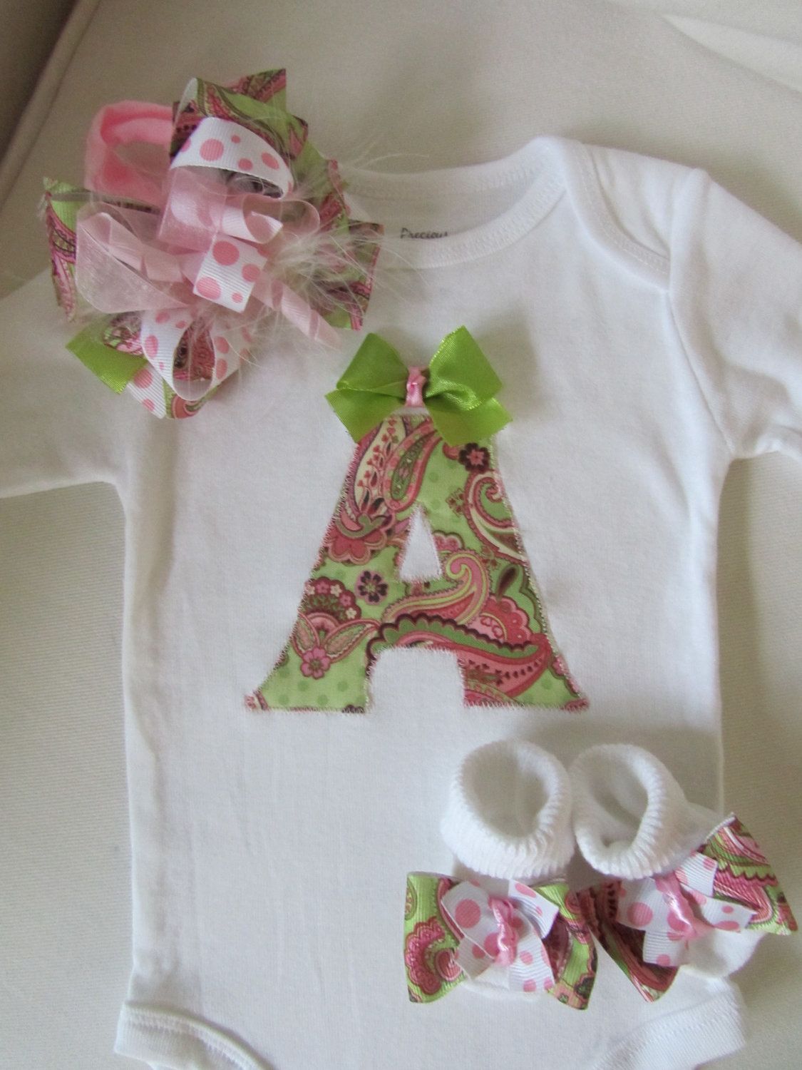 Baby Girl's Monogrammed Onesie Gift Set/ Newborn Baby Going Home Set/ Girl&#