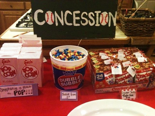 Baseball themed shower- Concession food… this would be super cute for a certai