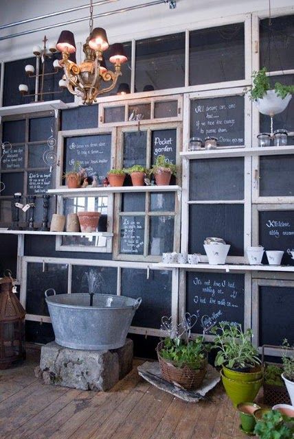 Old windows painted with chalkboard paint