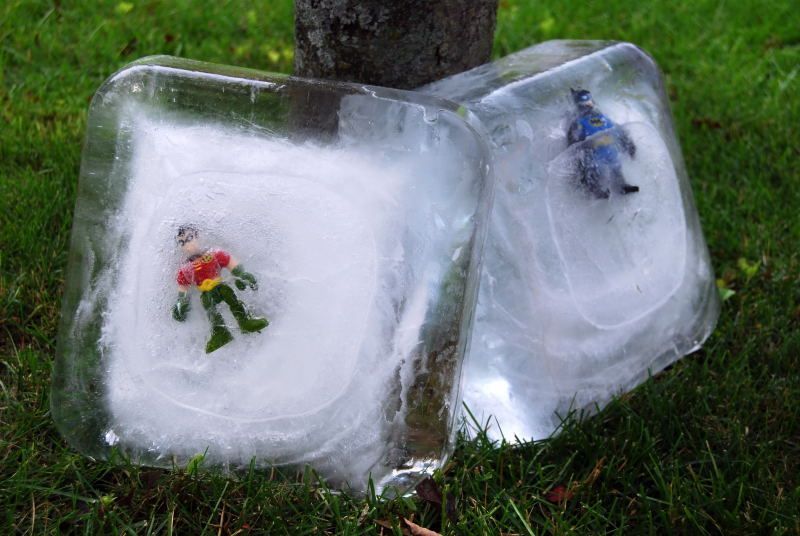 Great idea. Mr. Freeze has frozen Batman and Robin…the kids will save them by
