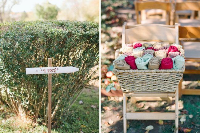 Fall outdoor wedding with blankets for the guests