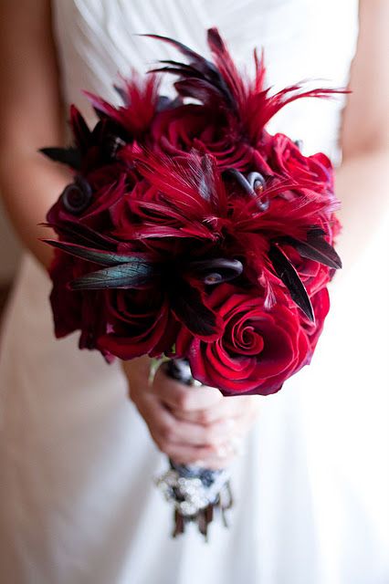GreenFinch Floral Design: Old Hollywood in Black, White and Red Feathers