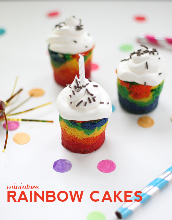 mini rainbow cakes