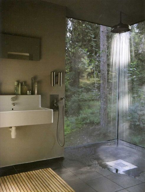 showering in the woods