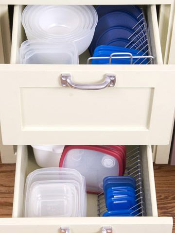 Use CD Racks to Organize Container Lids in Drawers