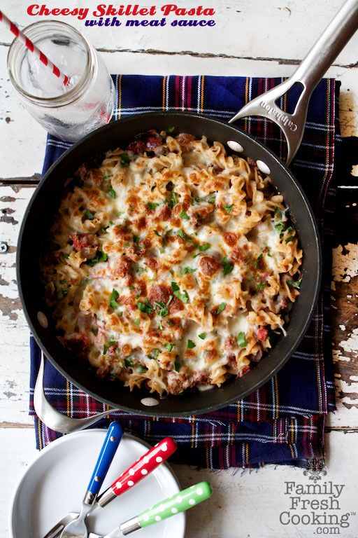 Cheesy Skillet Pasta with Meat Sauce