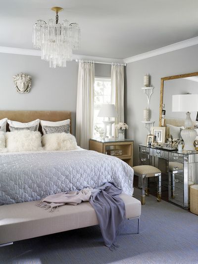 Gray and white bedroom