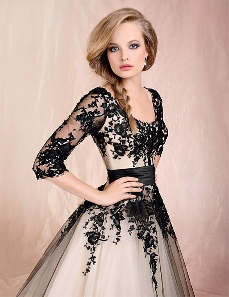 Black Lace Floor Length Ball Gown with Sleeves  – my kind of edgy wedding gown