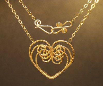 Necklace 85 Three hammered scroll hearts by CalicoJunoJewelry, $114.00