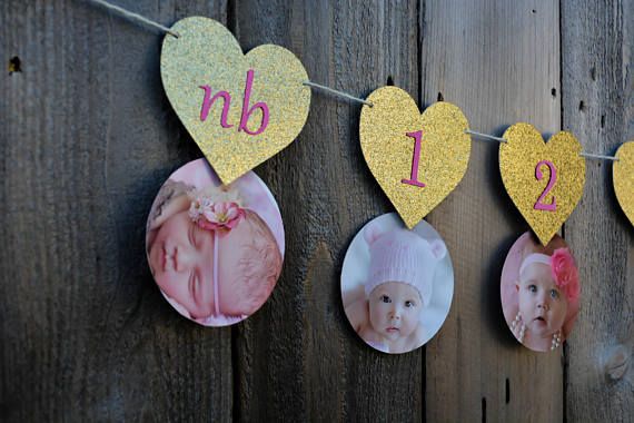 Gold or Silver Heart First Birthday Banner (Customize Your Number Color) February First Birthday Val -   One year birthday photo ideas
