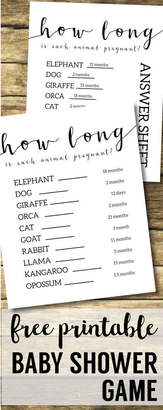 Free Baby Shower Games Printable {Animal Pregnancies -   Safari Themed Baby Shower Ideas