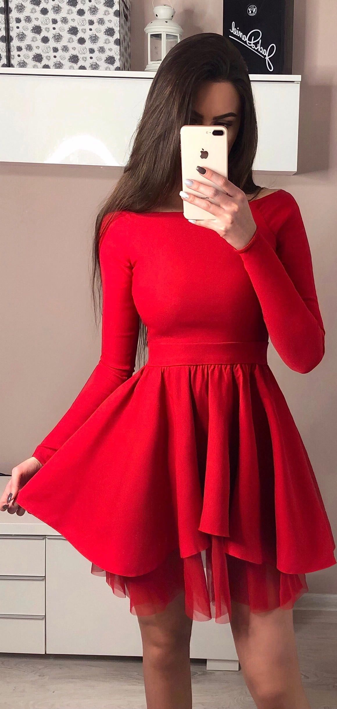 Long Sleeve Chic Short Party Dress Red Homecoming Dresses FD1299 $86.99 -   14 dress Homecoming christmas gifts ideas