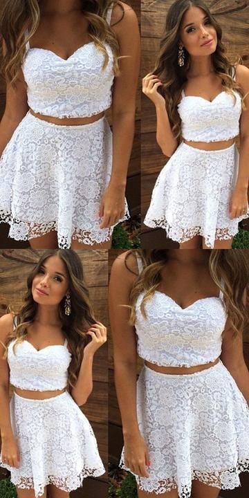 Two Piece Straps Short White Lace Homecoming Cocktail Dress,E0564 -   14 dress Homecoming christmas gifts ideas