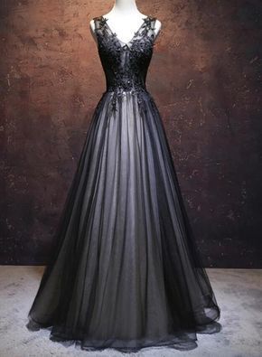 Black Prom Dress V-neckline Long 2018, Black Party Dresses, Black Evening Dresses -   14 formal dress 2018 ideas