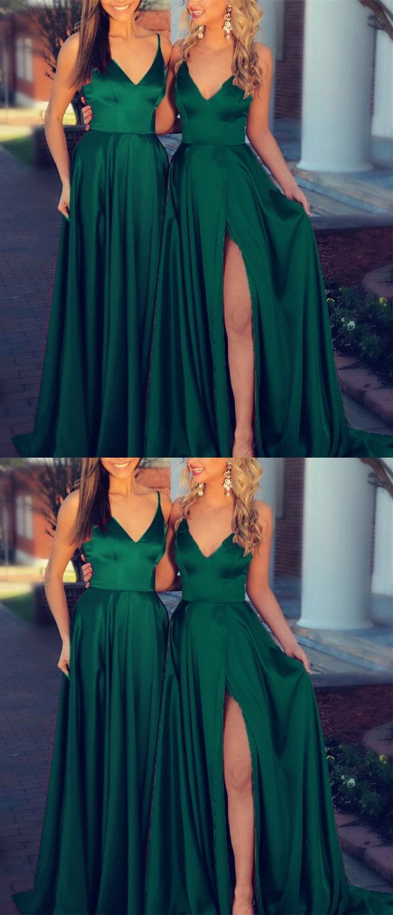 Sexy Spaghetti Straps V-neck Long Satin Prom Dresses 2018 Formal Evening Gowns -   14 formal dress 2018 ideas