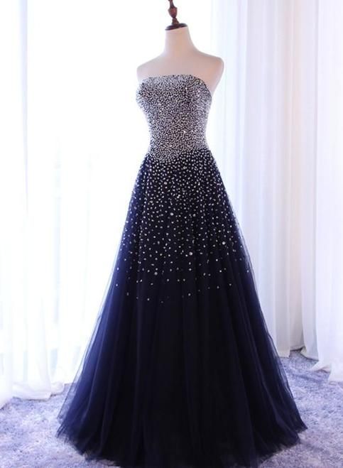 Sparkle Navy Blue Tulle Long Prom Dress from MychicDress -   14 formal dress 2018 ideas
