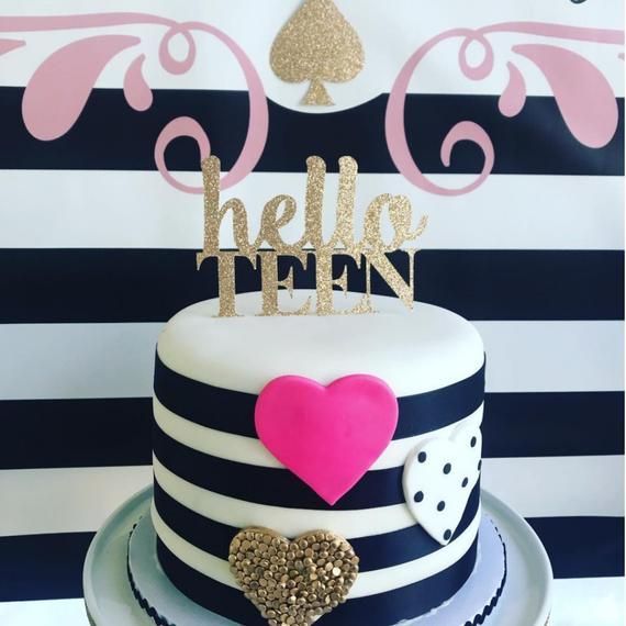 Hello Teen Cake Topper is Kate Spade inspired, with Black and White stripes perfect for a Teenager Birthday. -   15 cake Birthday teenager ideas