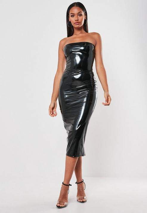 Missguided - Black Vinyl Bandeau Midi Dress -   16 dress Mini awesome ideas