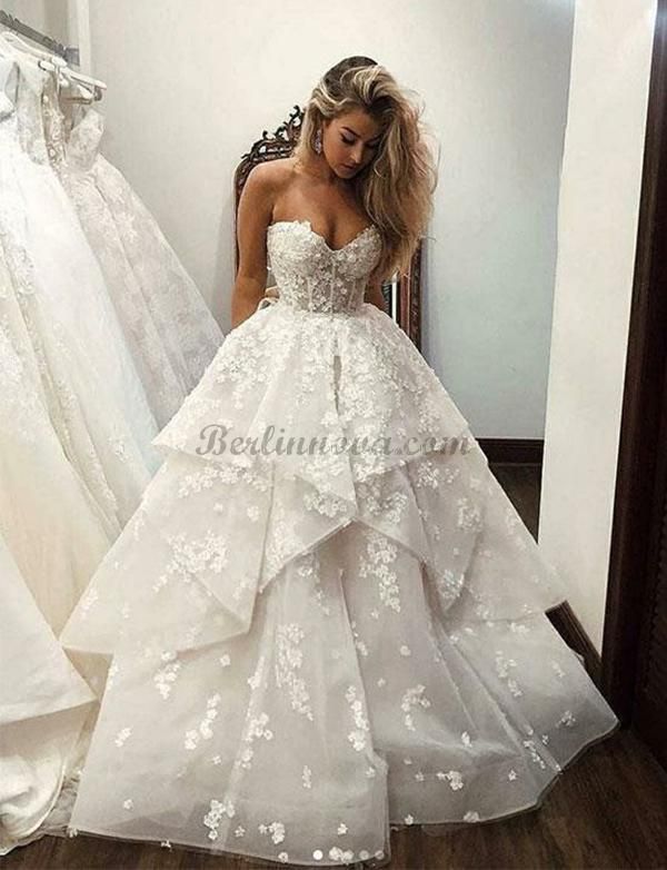 Beautiful A Line Sweetheart White Wedding Dresses with Appliques -   16 dress Wedding neckline ideas