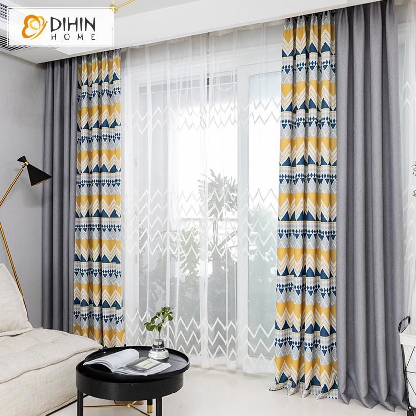 DIHIN HOME Modern Fashion Spliced Curtains?Blackout Grommet Window Curtain for Living Room ,52x63-inch,1 Panel -   16 room decor Modern window ideas