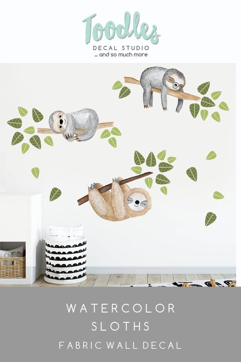 Sloth wall decor nursery, cute sloth fabric stickers, gender neutral art, baby shower gift, animal decals, toodlesdecalstudio -   17 fabric crafts Nursery decor ideas