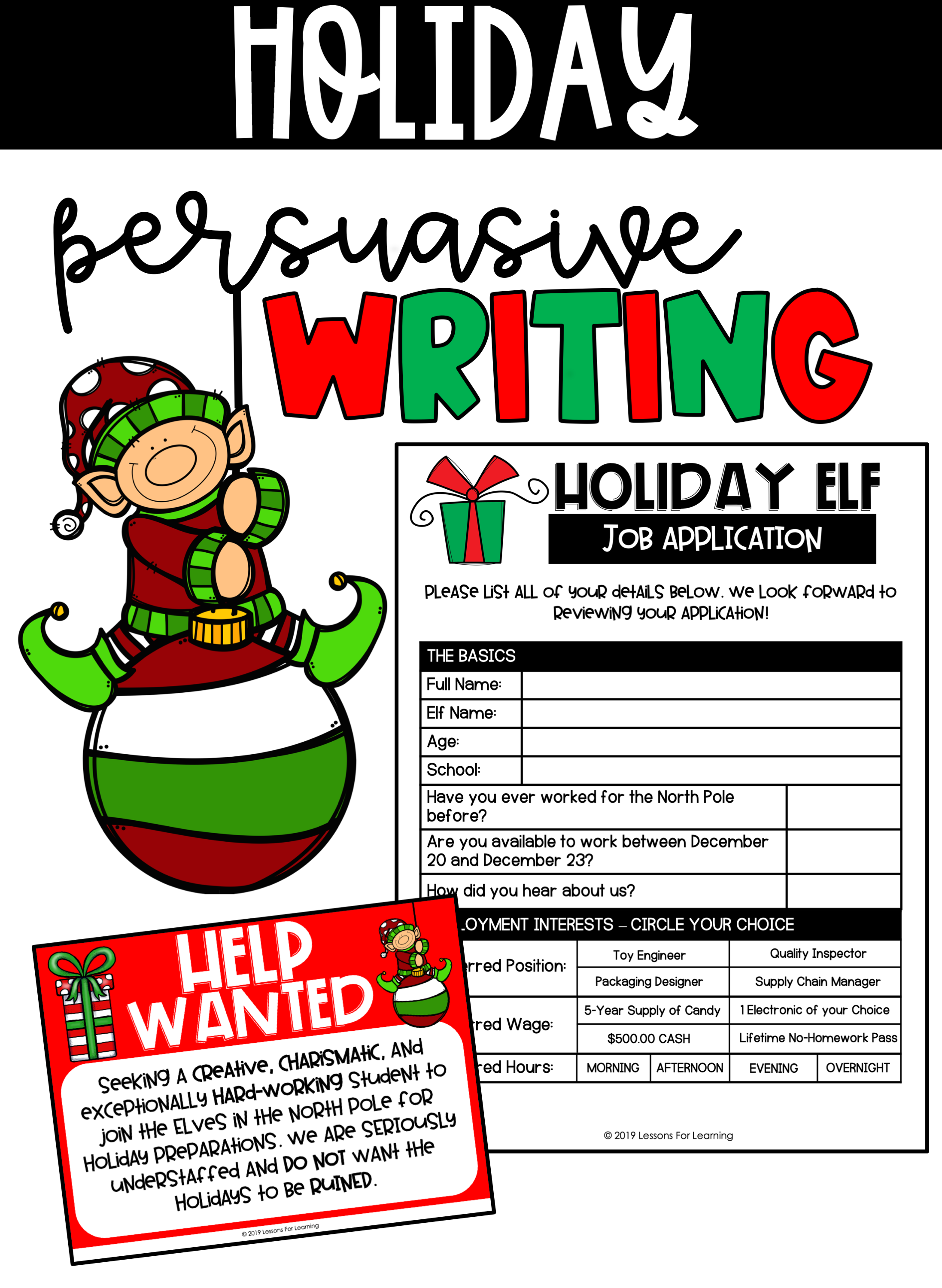 Holiday Persuasive Writing -   17 holiday Activities writing prompts ideas