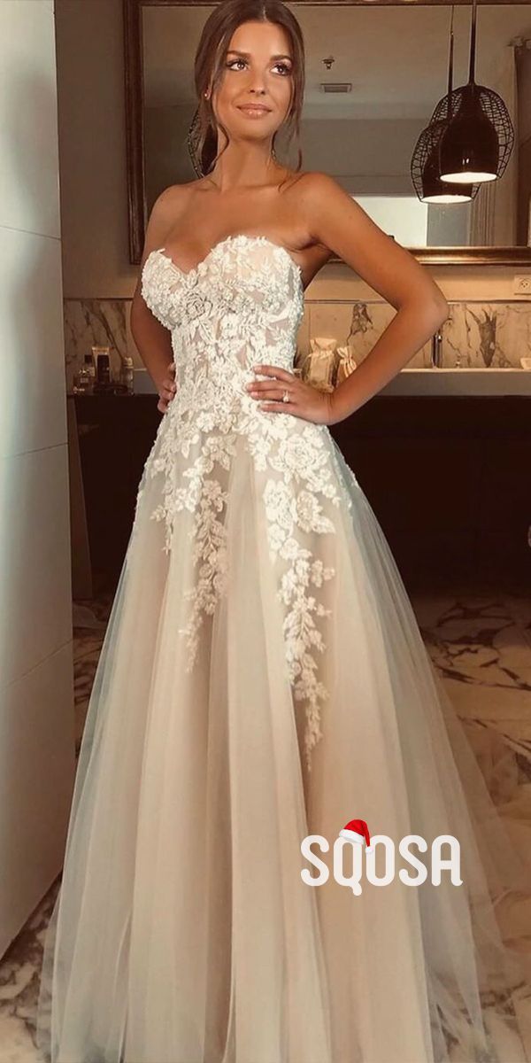 Sweetheart Tulle Lace Appliques A-Line Princess Wedding Dress Bride Gowns QW0847 -   18 wedding Party size ideas