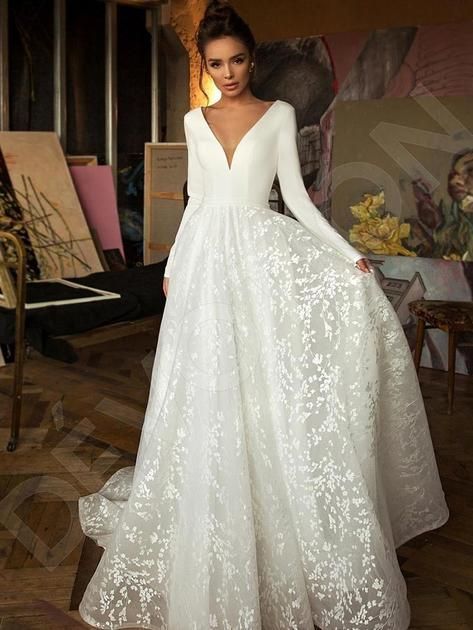 onlybridals Vintage Long Sleeve Lace Satin Wedding Dress Sexy Deep V Neck Backless Bride Dress for Wedding -   18 wedding Party size ideas