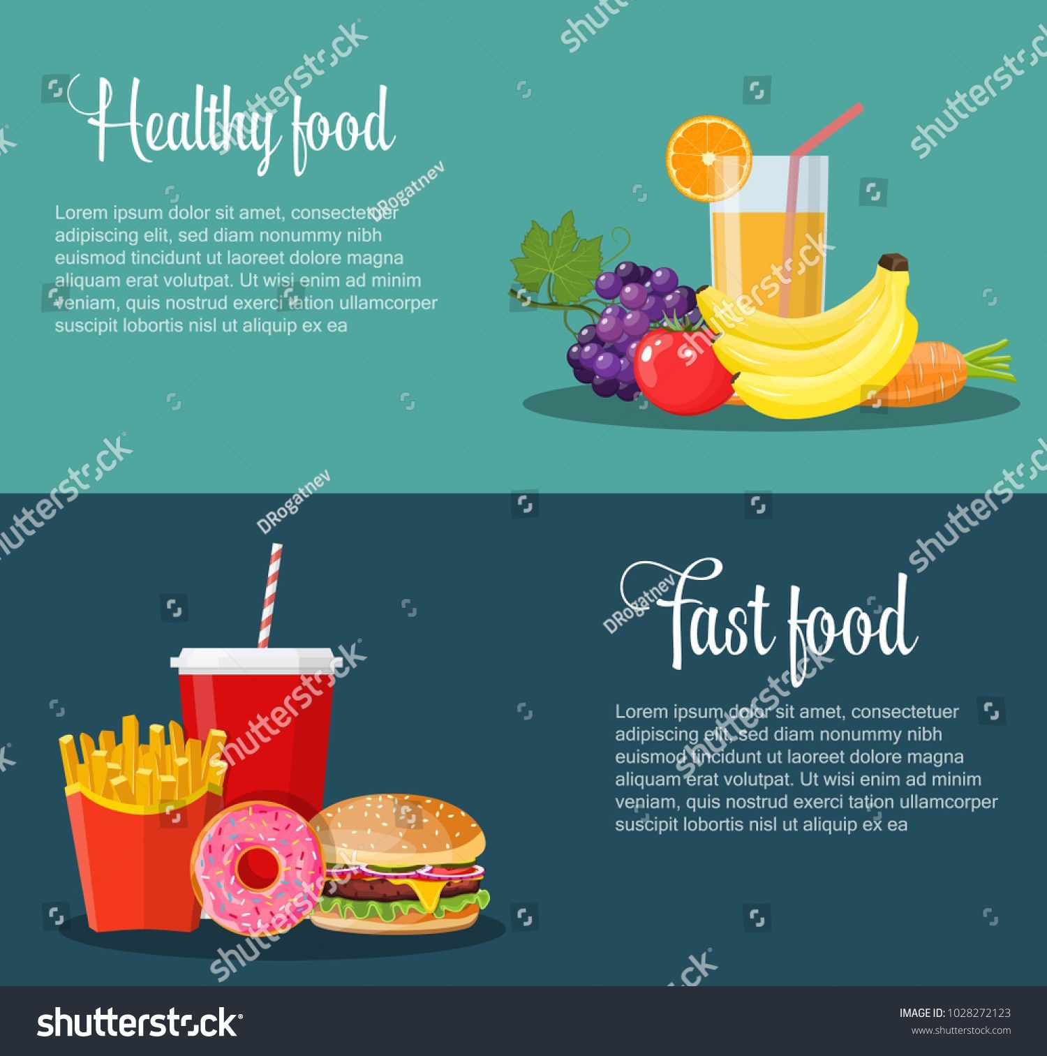 Healthy Unhealthy Food Banners Poster Items Stock Vector (Royalty Free) 1028272123 -   12 diet Illustration products ideas