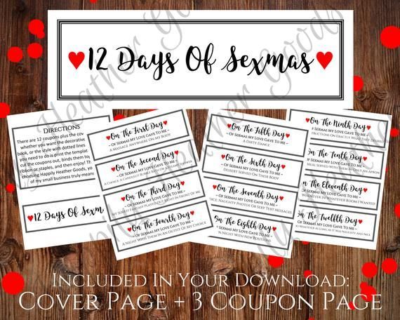 12 Days of Sexmas, Naughty Christmas Gift, Printable Naughty Coupon Book, For Him, Husband, Boyfriend, Christmas Coupons, Mature Content -   12 diy projects For Boyfriend coupon books ideas